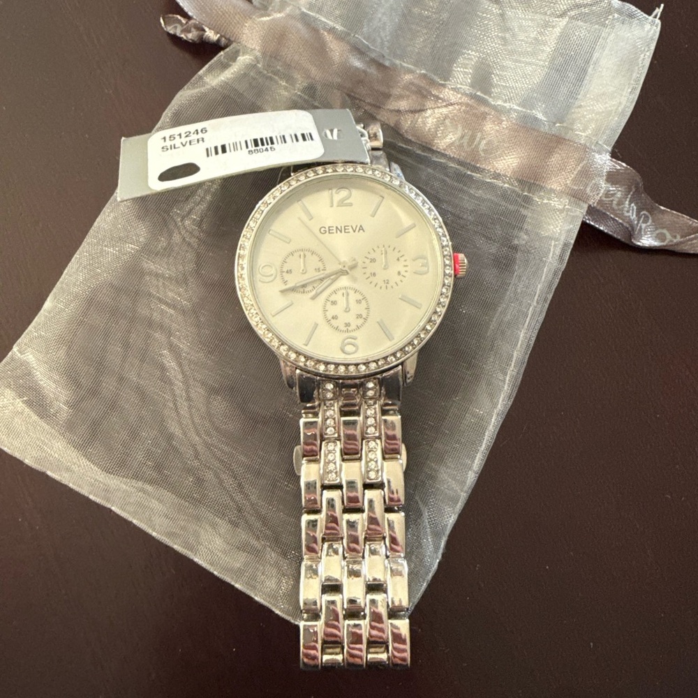 Geneva Silver Watch with Crystal Accents
